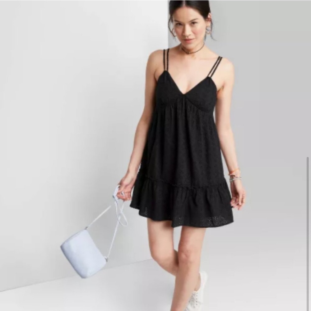 Wild Fable Sleeveless Triangle Cup Breezy Eyelet Mini Dress Black sz Large